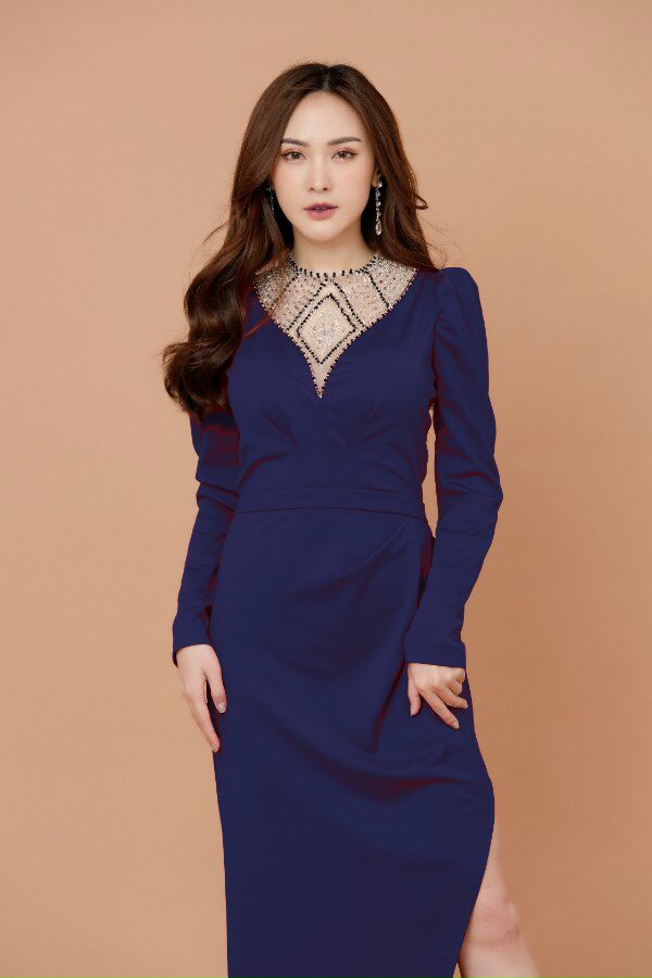 Đầm Dạ Hôi Đính Pha Lê HÌnh Thoi D655
